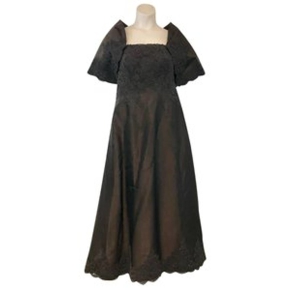 Helen Morley Dark Brown Strapless Lace Gown w/ Bolero 12 - Picture 2 of 11